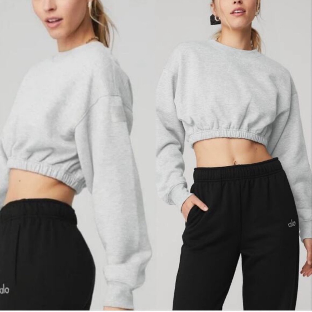 ALO Yoga Light Gray Cropped Devotion Sweatshirt